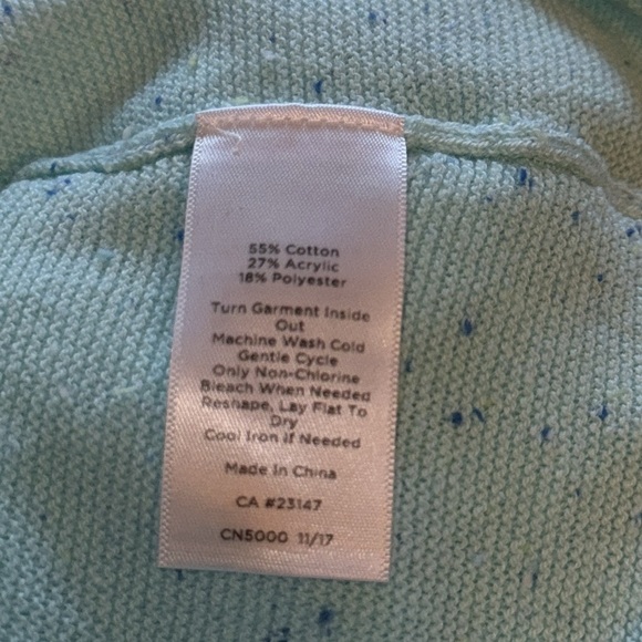 Talbots light aqua speckled ruffle hem 3/4 sleeves spring cotton blend sweater L - Picture 8 of 8